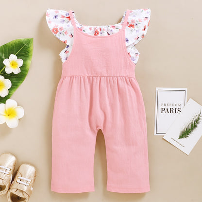 Toddler Girl Floral Short Top + Suspender Pant 2PCS Outfit childrensterritory