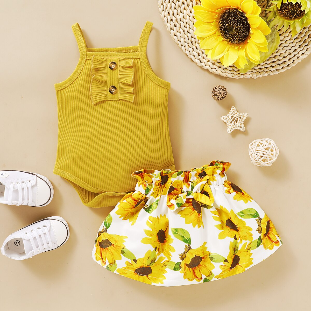 Romper &amp; Floral Skirt Baby Girls 2pcs Outfit Sets childrensterritory