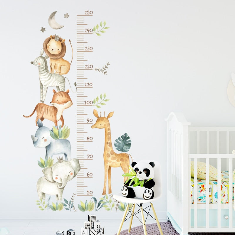 Cartoon Animals &amp; Height Chart Wall Stickers childrensterritory