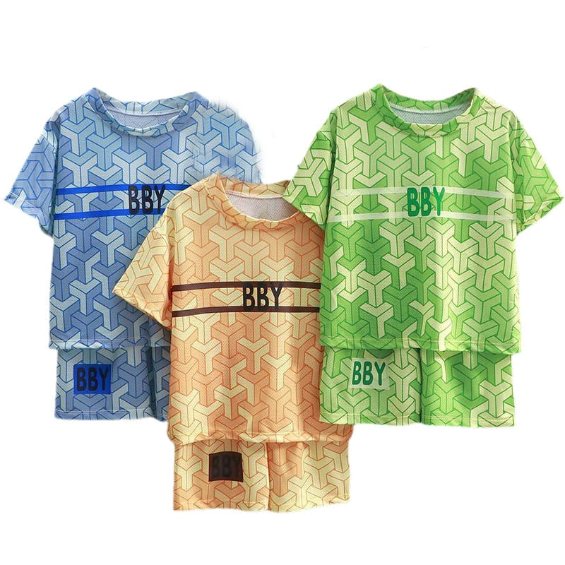 Kids Printed 2PCS Sports T-Shirt and Shorts Set for Summer childrensterritory