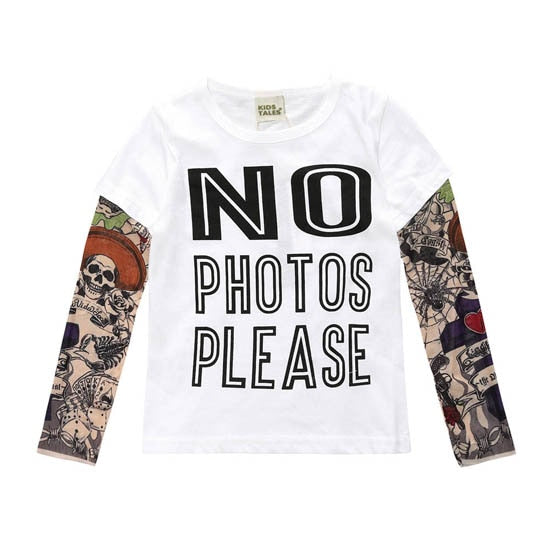 Letter Printed Kids Boys T-shirts with Tattoo Sleeves childrensterritory