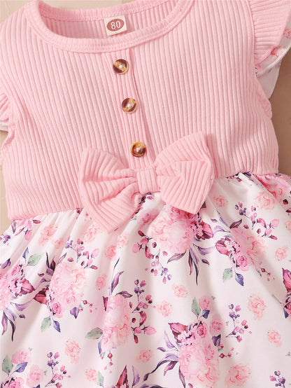 Baby Girl 2Pcs Floral Romper Dress with Headband childrensterritory