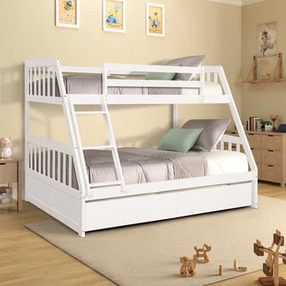 Solid Wood Twin Over Full Bunk Bed with Storage Boxes childrensterritory