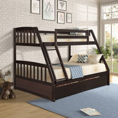 Solid Wood Twin Over Full Bunk Bed with Storage Boxes childrensterritory