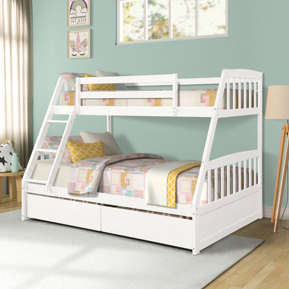 Solid Wood Twin Over Full Bunk Bed with Storage Boxes childrensterritory