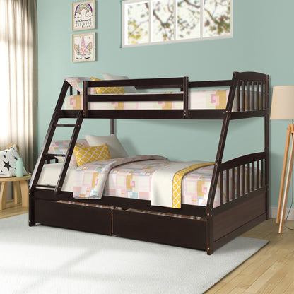 Solid Wood Twin Over Full Bunk Bed with Storage Boxes childrensterritory
