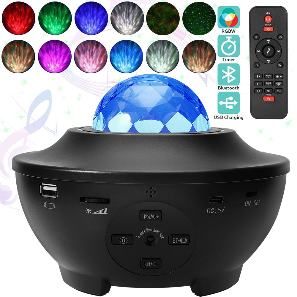 Starry Water Wave LED Projector with Music childrensterritory