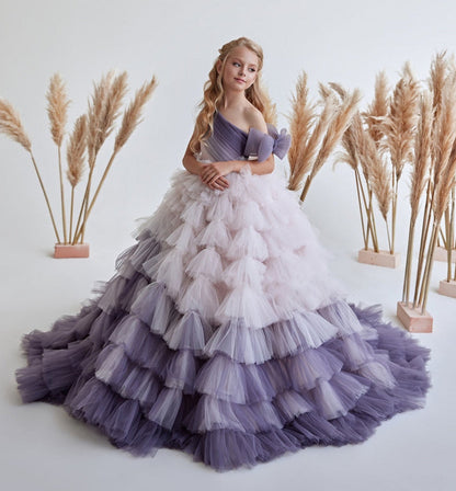 Tiered Tulle One Shoulder Ball Gown for Girls childrensterritory