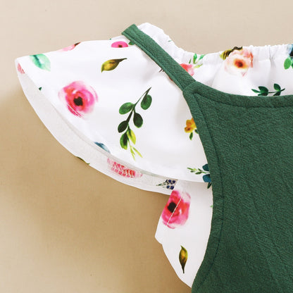 Toddler Girl Floral Print Top + Suspender Pant Set childrensterritory