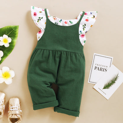 Toddler Girl Floral Print Top + Suspender Pant Set childrensterritory