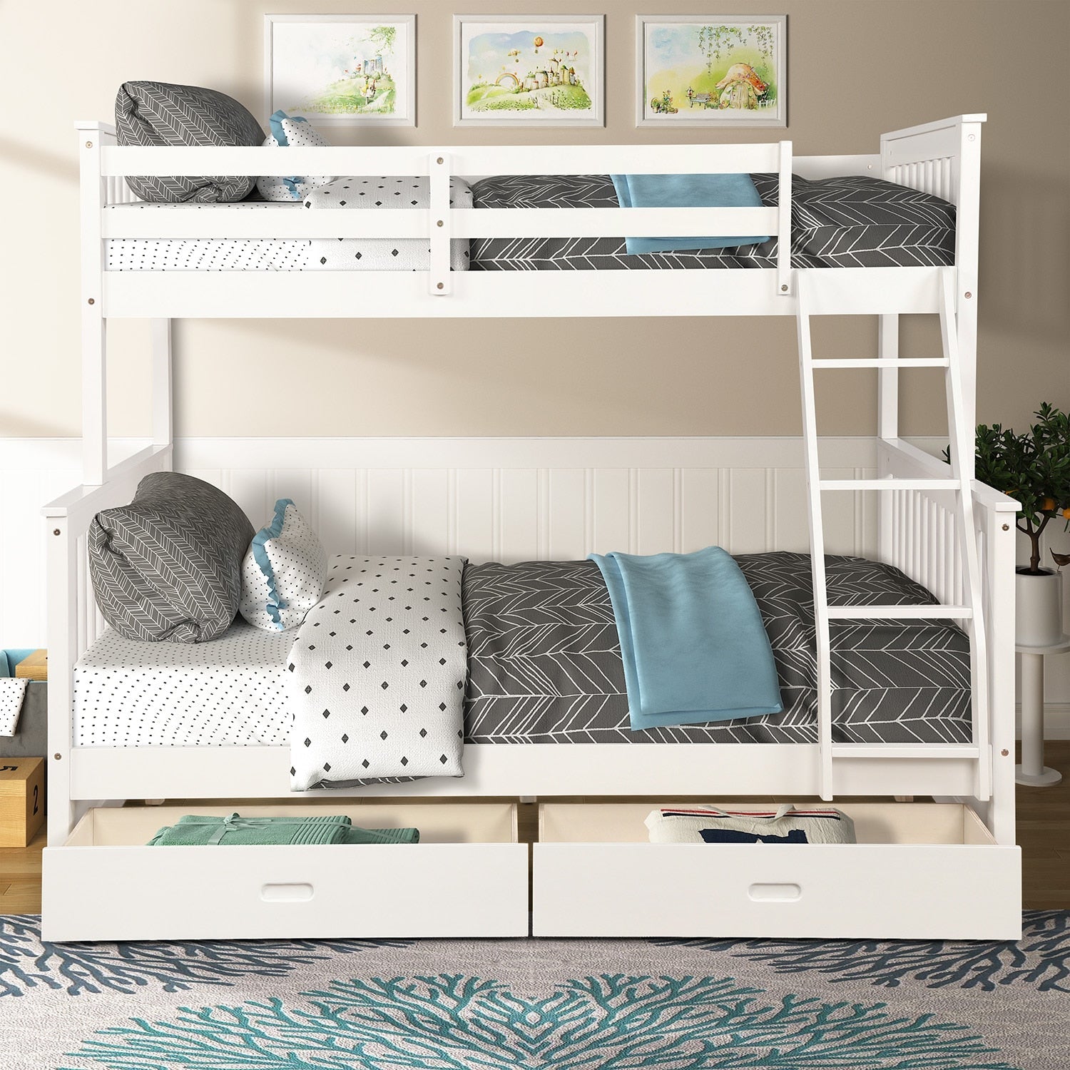 Twin-Over-Full Bunk Bed with Ladders &amp; 2 Storage Drawers childrensterritory