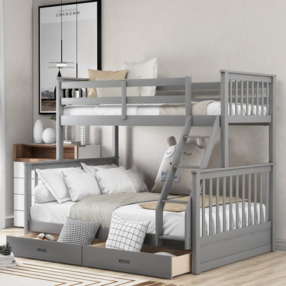 Twin-Over-Full Bunk Bed with Ladders &amp; 2 Storage Drawers childrensterritory