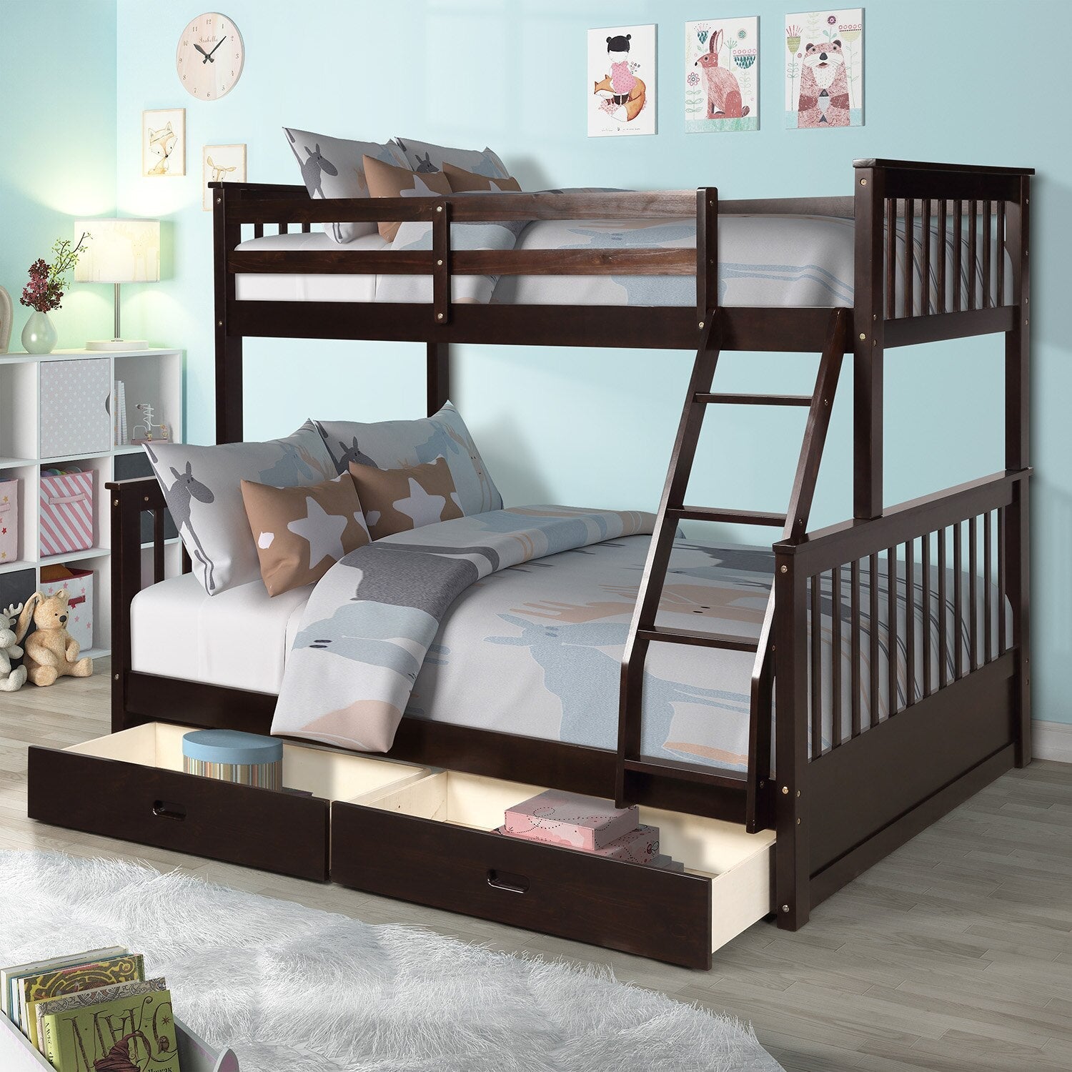 Twin-Over-Full Bunk Bed with Ladders &amp; 2 Storage Drawers childrensterritory