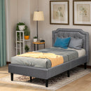 Twin Size Upholstered Scalloped Linen Platform Bed childrensterritory