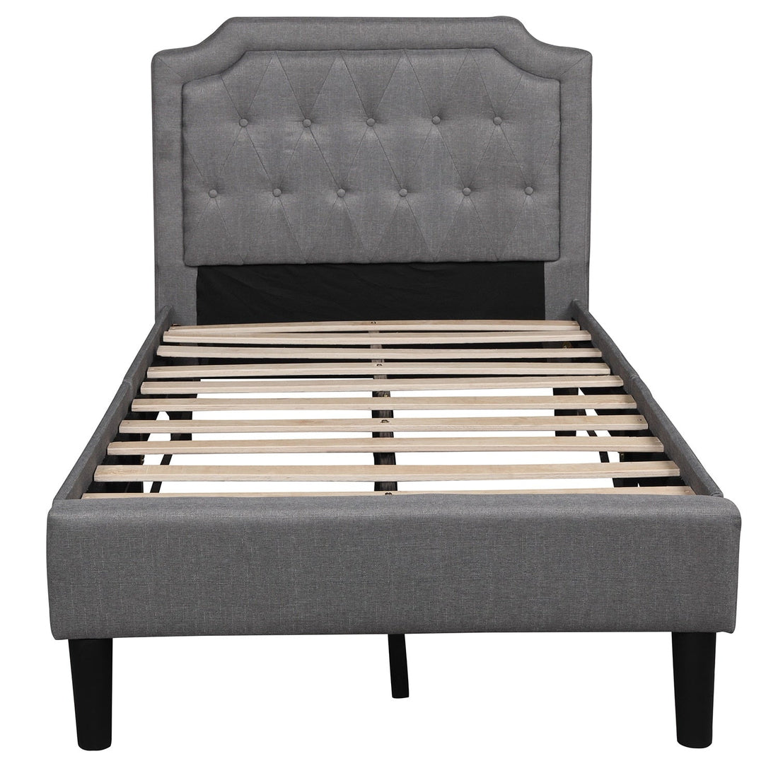 Twin Size Upholstered Scalloped Linen Platform Bed childrensterritory