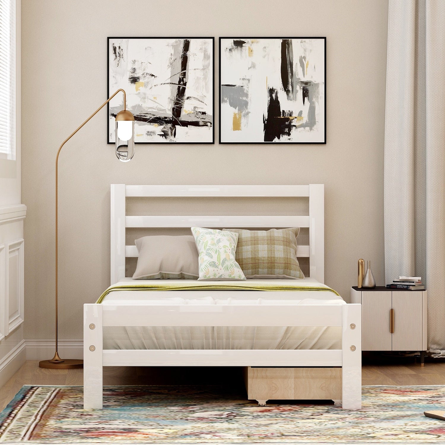 Twin/Full Size Wood Platform Bed with Two Drawers childrensterritory