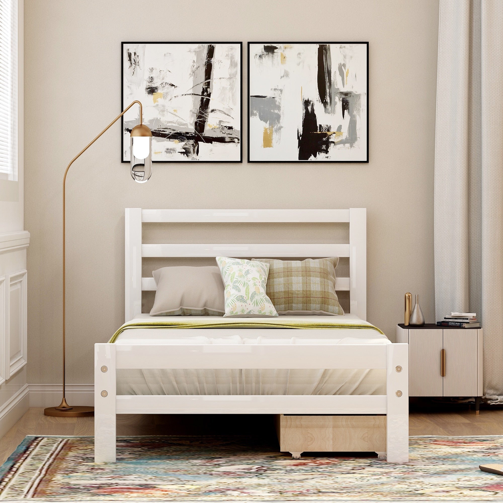 Twin/Full Size Wood Platform Bed with Two Drawers childrensterritory