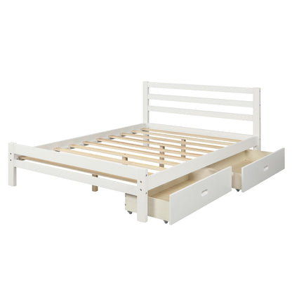 Twin/Full Size Wood Platform Bed with Two Drawers childrensterritory