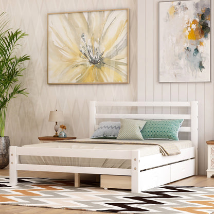 Twin/Full Size Wood Platform Bed with Two Drawers childrensterritory