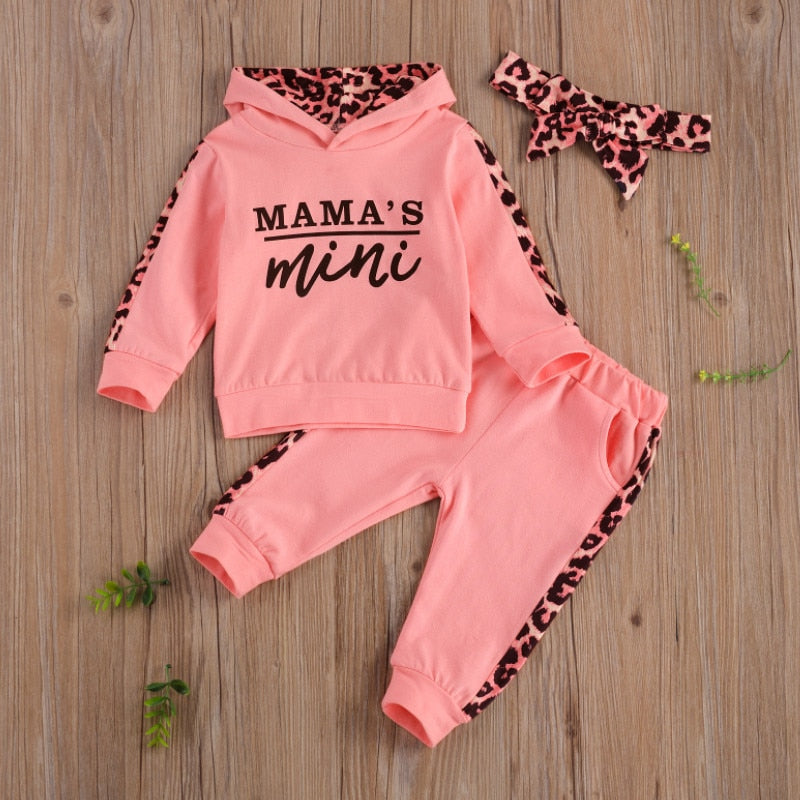 Baby Girl Leopard Letter Print Hooded Sweatshirt Pants Outfit childrensterritory