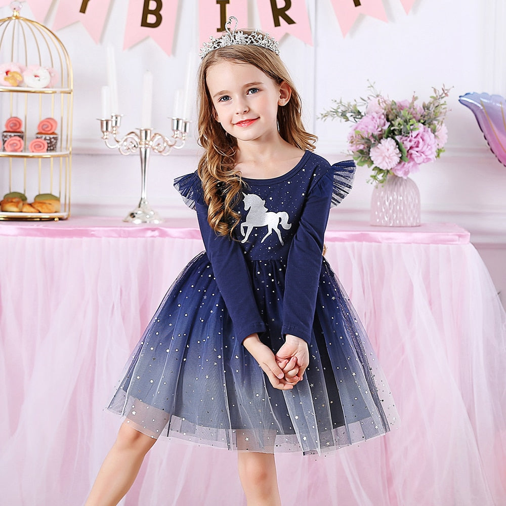 Unicorn Design Flying Sleeve Princess Dress for Kids Girls childrensterritory