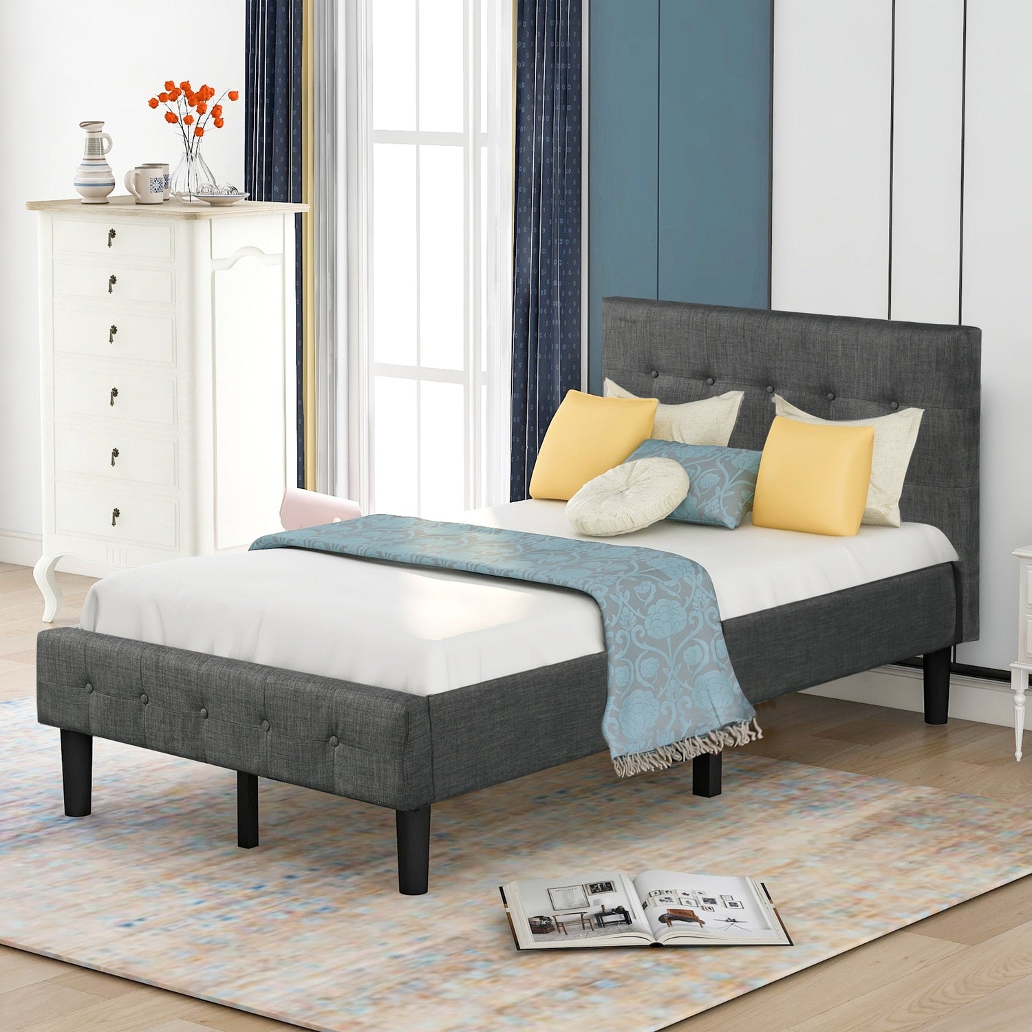Wood Platform Bed with Tufted Headboard &amp; Footboard childrensterritory