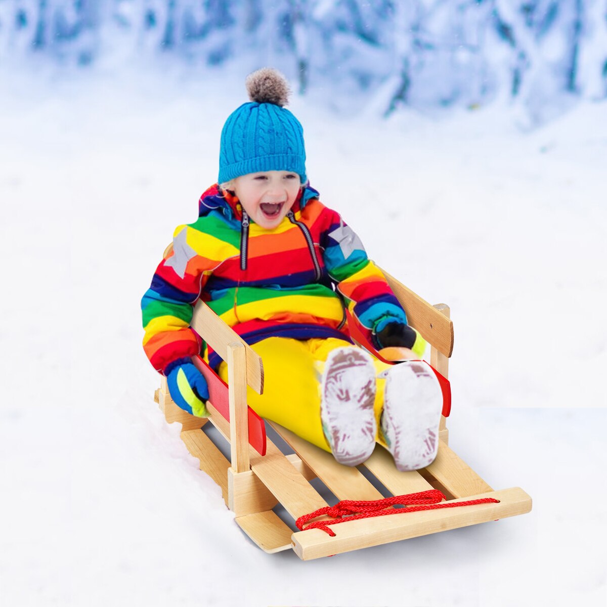 Wooden Sled w/ Solid Wood Seat for Toddler childrensterritory