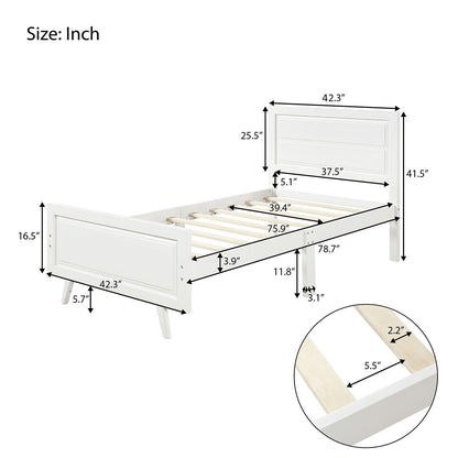 Wooden Twin Bed Frame with Headboard and Slat childrensterritory