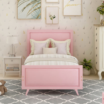 Wooden Twin Bed Frame with Headboard and Slat childrensterritory