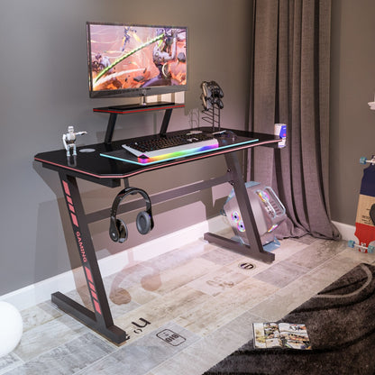 Z Shape Black MDF Gaming Desk with PC Holder childrensterritory