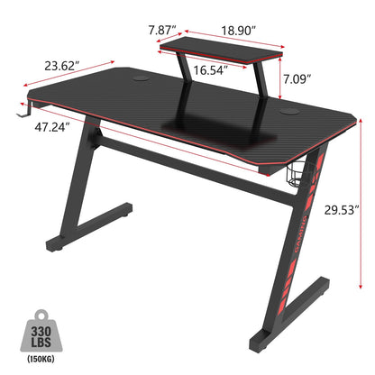 Z Shape Black MDF Gaming Desk with PC Holder childrensterritory